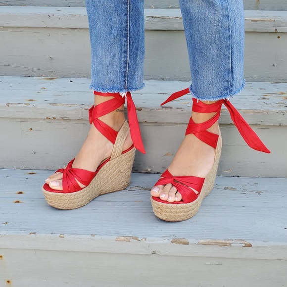 Shoes - Women's Lace Up Platform Wedge High Heel Sandals